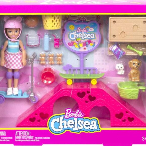 Barbie Toys, Chelsea Doll and Accessories, Skatepark Playset with 2 Puppies - Picture 1 of 9